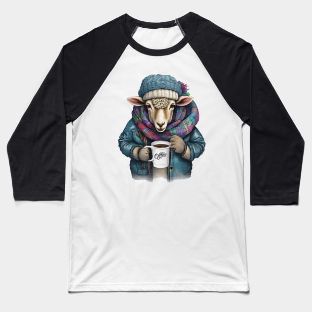 Sheep wearing a jacket holding a cup coffee Baseball T-Shirt by JnS Merch Store